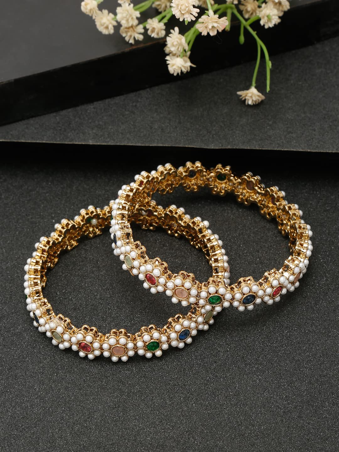 Celebrity-Inspired Plated Bangles Set - Multi